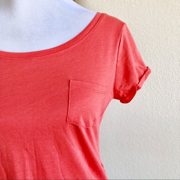 Cuffed Scoop Neck Tshirt in  Living Coral - Picture 2 of 6
